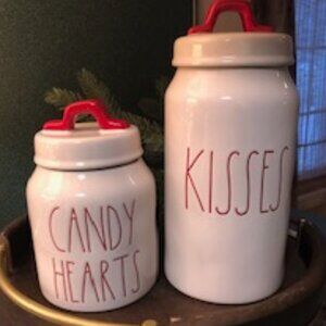 Rae Dunn Valentine's Day Canister set - KISSES & CANDY HEARTS - Red Handles